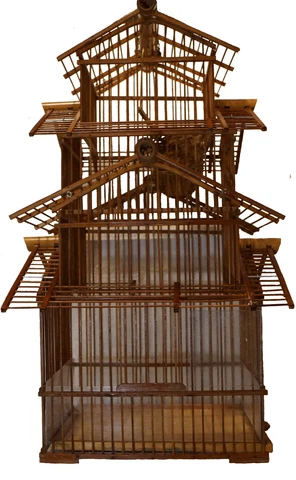 Vintage Pagoda Style Bird Cage 4 Tier Bamboo 25.5" Decorative or Functional Use Cover