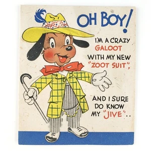 Zoot Suit Tarjeta de Cumpleaños Perro Años 1940 Jive Swing Música Galoot De Colección Sin Usar G379 - Imagen 1 de 3