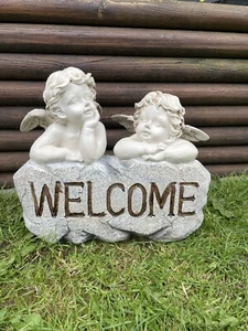 Garden Ornament - Welcome Statue -  Cherub Twins - Picture 1 of 9