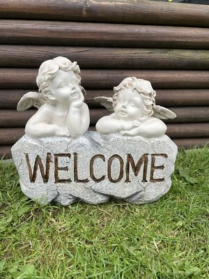 Garden Ornament - Welcome Statue -  Cherub Twins - Image 1 of 4