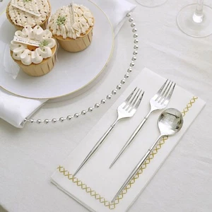 SILVER 24 Premium 6" Plastic CUTLERY Spoons Forks Set Party Events Home - Picture 1 of 8