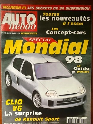 AUTO HEBDO 23/09/1998; Spécial Mondial 98; Le guide/ Clio V6/ McLaren - Photo 1/2