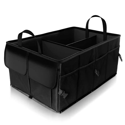 BLACK HEAVY DUTY COLLAPSIBLE CAR BOOT FOLDABLE ORGANISER TIDY 2-IN-1 STORAGE BOX - Image 1 of 4