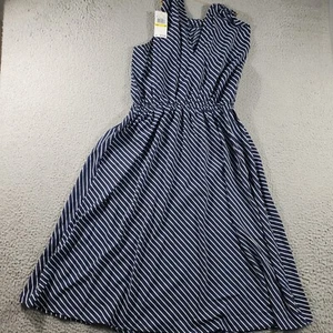 Maxi Vestido Para Mujer Michael Kors Mediano Azul Blanco Rayas Cadena Dorada Nuevo Con Etiquetas Elástico - Imagen 1 de 11