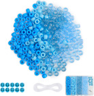 Blue Pony Beads, 250Pcs 6X9Mm Pony Beads and 10Pcs Smiling Face Beads, 4 Colors 