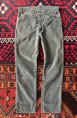 Vtg 70s Levi's 519 Green Corduroy Straight Pants 1975 Talon Zip White Tab 32x29 - Image 1 of 4