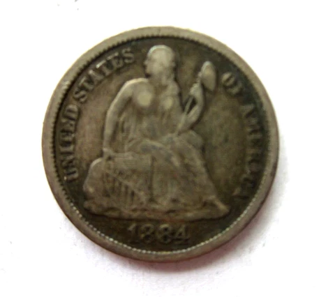 1884-P SEATED LIBERTY DIME 10C CENT BETTER DATE PHILADELPHIA MINT RARE NICE COIN Cover