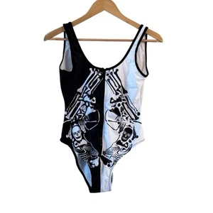 Hot Topic Womens Skull Swimsuit Size M Gothic Punk Grunge Bathing Suit One Piece - Picture 1 of 7