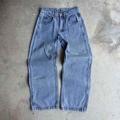 Pantalones de mezclilla UNIF XXX para mujer 26 tiro alto pierna ancha lavado claro Y2K ropa de calle Foto 1 de 4