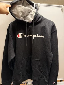 Champion Hoodie Medium Adult Black Pullover Sweatshirt Graphic Athletic Mens M - Picture 1 of 5