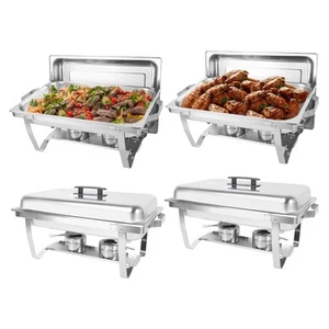 4 Pack Chafing Dish Buffet Set, 8QT Stainless Steel Rectangular Chafers and B... - Picture 1 of 7