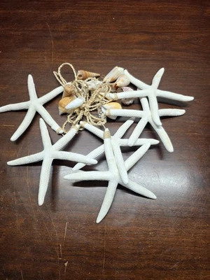 Guirnalda de estrellas de mar y concha de mar dedo blanco decoración temática náutica costera Foto 1 de 4