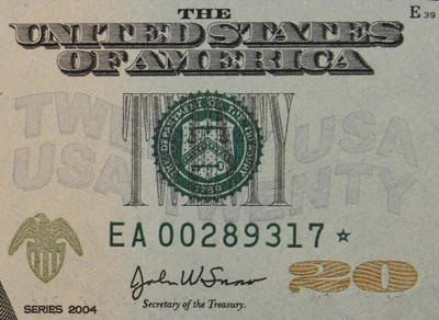 $20 2004 Gem CU Star Federal Reserve Note EA00289317* twenty dollar, Boston A1 - Image 1 of 3
