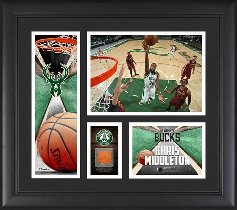 Khris Middleton Milwaukee Bucks FRMD 15x17 Collage w/Piece Team Used Basketball Cover