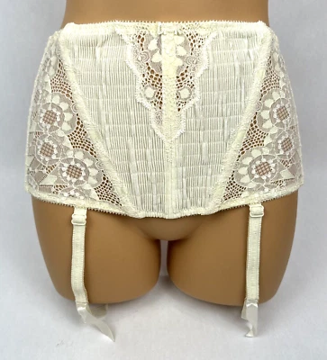 Vintage Christian Dior Ivory Lace Garter Belt Size M Corset Pleated Nylon Cream  - Image 1 of 4