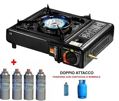 SILVER FORNELLO per campeggio a gas butano 4 bombolette fornelletto da cucina portatile