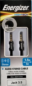 Energizer Audio Cable 3.5mm Male to Male Stereo Audio Cable-1.5m (5FT) Black New - Picture 1 of 3