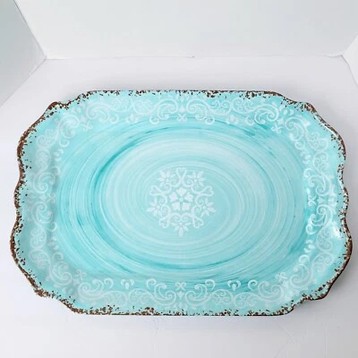 Bandeja para servir Nicole Miller MELAMINA rollo MEDALLÓN verde aguamarina rústico Foto 1 de 4