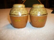 Vintage Tan Glass Top with Wood Bottoms Shakers - 2 1/4" Tall