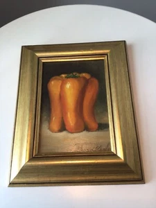 Yellow Orange Bell Pepper Still Life Framed Oil Painting on Canvas 10”H x 8”L - Picture 1 of 8