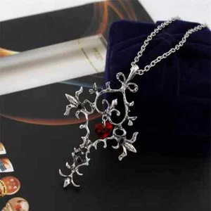 VAMPIRE DIARIES Necklace Cosplay Cross Red Heart Crystal Pendant Movie Jewelry - Picture 1 of 2