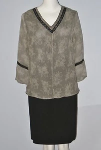 EDWARD Size L Gray 100% Silk Fully Lined Floral V-Nckline Long Sleeve Blouse - Picture 1 of 4