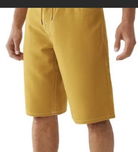 NWT True Religion Flap Pocket Board Shorts Size 33/34  In Gold MSRP $119 - Picture 1 of 5