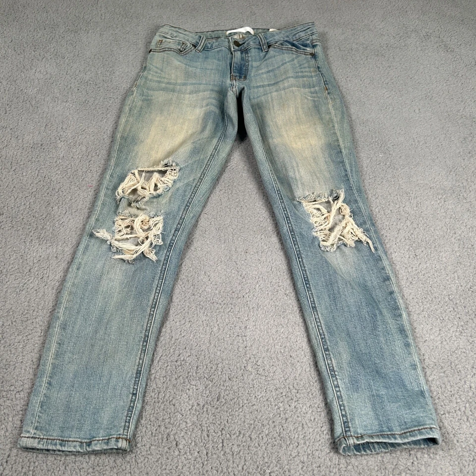 Jeans Eunina Boyfreend para mujer 5 azules denim desgastados destruidos tiro bajo recortados Foto 1 de 4