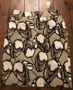 ANN TAYLOR NWT Pencil Skirt Lined Taupe Black Multi Floral Women's Size 4 - Picture 1 of 16