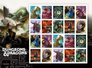DUNGEONS & DRAGONS Imperforate NDC NO DIE CUT PANE OF 20 Forever Stamps MNH - Picture 1 of 1