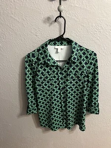 Charter Club Petite Shirt Womens Size P/P Button Up Navy And Green  - Picture 1 of 6