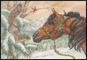 Tarjeta de felicitación - Pájaro Caballo Ardilla - Donna Race - Navidad - 0369 - Imagen 1 de 2
