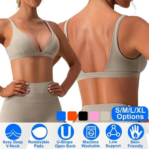Womens Sports Bra Breathable Underwear Yoga Crop Tank Top Removable Soft Pads - Picture 1 of 36