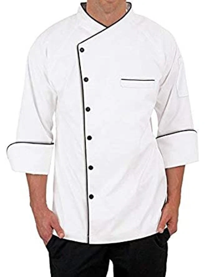 Chef Coat Short Sleeve Single Breast Jacket Black Piping Kitchen Work Uniform - Image 1 of 1