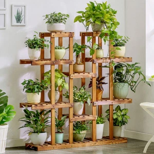 Wisfor Large Multi Tier Wood Flower Rack Garden Plant Stand Book Ladder Shelves - Picture 1 of 12