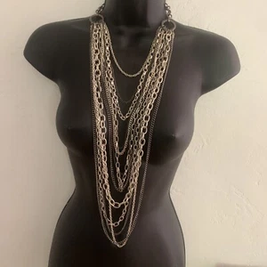 Vintage Robert Rose Chain Link Necklace Multi-Strand silver gun metal Colored - Picture 1 of 4