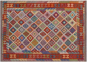 6' 8" X 9' 8" Reversible Flat Weave Kilim Wool On Wool Rug - Q17554 - Picture 1 of 10