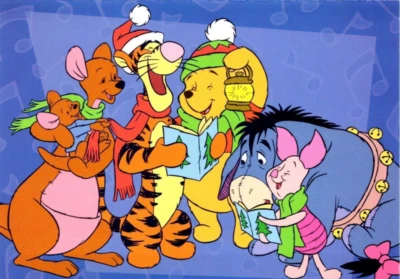 WINNIE THE POOH & FRIENDS CAROLING Cleo Christmas Greeting Card w/ Envelope MG62 - Image 1 of 3