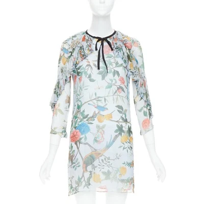 GUCCI 2015 Tian Bloom печати 100% шелк черная лента отделки платье IT36 XXS - Изображение 1 из 4