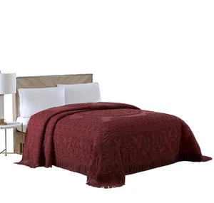 Beatrice Home Fashions Medallion Chenille Bedspread, King, Burgundy - Picture 1 of 5