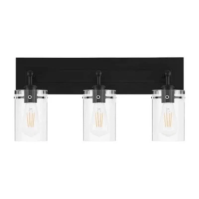 Hampton Bay Regan 21 in. 3-Light Matte Black Bathroom Vanity Light w Clear Glass - Image 1 of 4