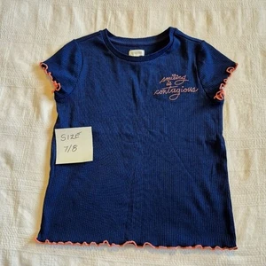 Gymboree girls size 7/8 or Medium blue ruffle stitched trim shirt EUC - Picture 1 of 5