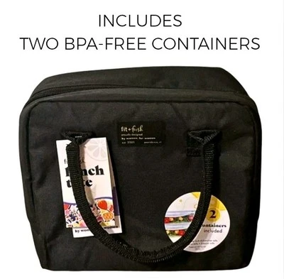 Bolsa tote de almoço Fit & Fresh isolada preta sólida com 2 recipientes de 1L para mulheres  - Imagem 1 de 4