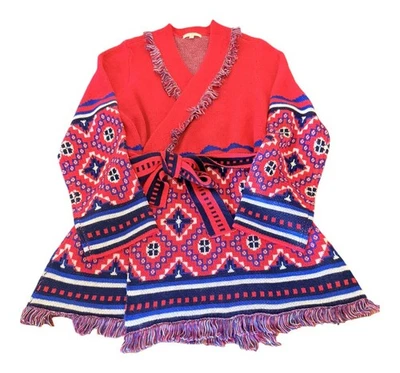 Красный ацтекский узор с бахромой кардиган свитер с ремнем размер XXL (251) - Изображение 1 из 4