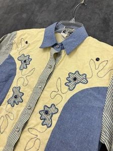 Vintage 1849 Authentic Ranchwear Shirt Damen X-SMALL Western blau gelb Denim - Bild 1 von 12