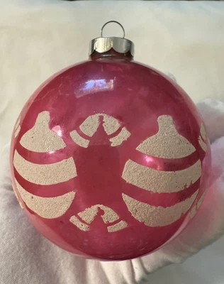 Jumbo Vintage Rosa y Blanco Campana de Mica Bola de Vidrio Estampado Adorno de Navidad Foto 1 de 4