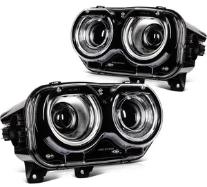 Left+Right Headlight Assembly For 2022-2015 Dodge Challenger w/LED DRL Projector - Picture 1 of 9