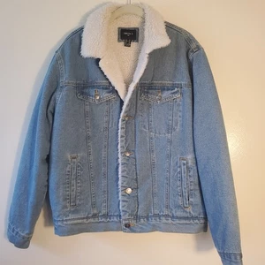 Chaqueta de Jean Forever 21 Denim Polar Azul Para Hombre Mediana M Manga Acolchada Occidental - Imagen 1 de 11