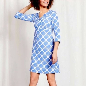 Boden blau 100% Leinen geometrisches Mini Tunika Kleid 3/4 Arm 8 - Bild 1 von 10