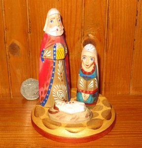 UNIQUE small Nativity Christmas BABY Jesus Mary Joseph HAND PAINTED GIFT signed - Picture 1 of 5